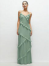 Front View Thumbnail - Seagrass Asymmetrical Ruffle Chiffon Bias Slip Maxi Dress