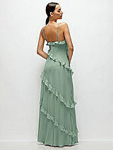 Rear View Thumbnail - Seagrass Asymmetrical Ruffle Chiffon Bias Slip Maxi Dress