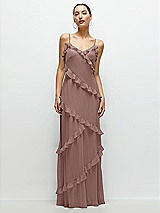 Front View Thumbnail - Sienna Asymmetrical Ruffle Chiffon Bias Slip Maxi Dress