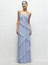 Front View Thumbnail - Sky Blue Asymmetrical Ruffle Chiffon Bias Slip Maxi Dress