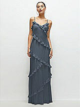 Front View Thumbnail - Silverstone Asymmetrical Ruffle Chiffon Bias Slip Maxi Dress