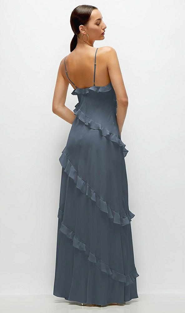 Back View - Silverstone Asymmetrical Ruffle Chiffon Bias Slip Maxi Dress