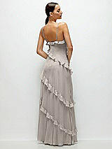 Rear View Thumbnail - Taupe Asymmetrical Ruffle Chiffon Bias Slip Maxi Dress