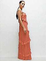 Side View Thumbnail - Terracotta Copper Asymmetrical Ruffle Chiffon Bias Slip Maxi Dress