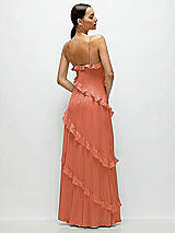 Rear View Thumbnail - Terracotta Copper Asymmetrical Ruffle Chiffon Bias Slip Maxi Dress