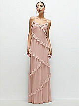 Front View Thumbnail - Toasted Sugar Asymmetrical Ruffle Chiffon Bias Slip Maxi Dress