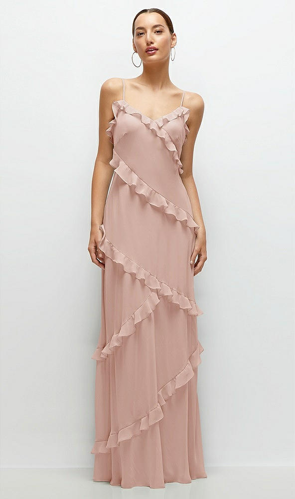 Front View - Toasted Sugar Asymmetrical Ruffle Chiffon Bias Slip Maxi Dress