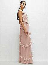 Side View Thumbnail - Toasted Sugar Asymmetrical Ruffle Chiffon Bias Slip Maxi Dress