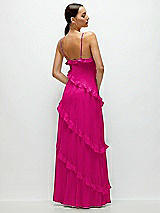 Rear View Thumbnail - Think Pink Asymmetrical Ruffle Chiffon Bias Slip Maxi Dress