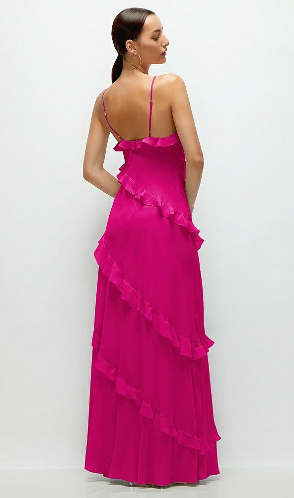 Back View - Think Pink Asymmetrical Ruffle Chiffon Bias Slip Maxi Dress