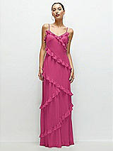 Front View Thumbnail - Tea Rose Asymmetrical Ruffle Chiffon Bias Slip Maxi Dress