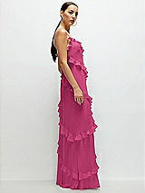 Side View Thumbnail - Tea Rose Asymmetrical Ruffle Chiffon Bias Slip Maxi Dress