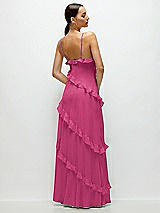 Rear View Thumbnail - Tea Rose Asymmetrical Ruffle Chiffon Bias Slip Maxi Dress