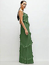 Side View Thumbnail - Vineyard Green Asymmetrical Ruffle Chiffon Bias Slip Maxi Dress