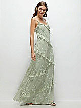 Side View Thumbnail - Vintage Primrose Sage Asymmetrical Ruffle Chiffon Bias Slip Maxi Dress