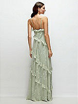 Rear View Thumbnail - Vintage Primrose Sage Asymmetrical Ruffle Chiffon Bias Slip Maxi Dress