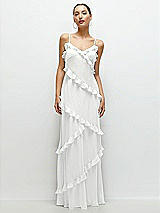 Front View Thumbnail - White Asymmetrical Ruffle Chiffon Bias Slip Maxi Dress