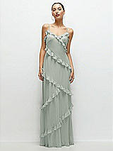 Front View Thumbnail - Willow Green Asymmetrical Ruffle Chiffon Bias Slip Maxi Dress