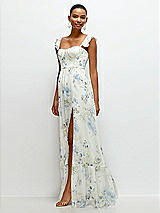 Side View Thumbnail - Bleu Garden Ruffle Strap Chiffon Bustier Maxi Dress with Ruffle Hem A-Line Skirt