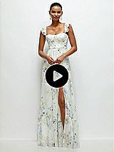 Video 1 Thumbnail - Bleu Garden Ruffle Strap Chiffon Bustier Maxi Dress with Ruffle Hem A-Line Skirt