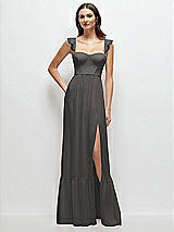 Front View Thumbnail - Caviar Gray Ruffle Strap Chiffon Bustier Maxi Dress with Ruffle Hem A-Line Skirt