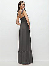 Rear View Thumbnail - Caviar Gray Ruffle Strap Chiffon Bustier Maxi Dress with Ruffle Hem A-Line Skirt