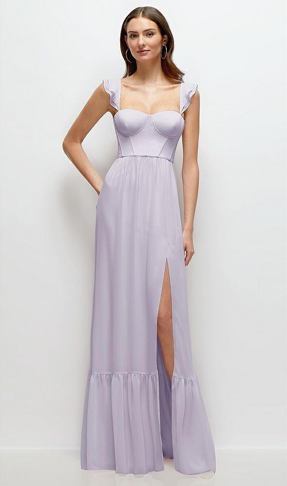 Front View - Moondance Ruffle Strap Chiffon Bustier Maxi Dress with Ruffle Hem A-Line Skirt