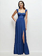 Front View Thumbnail - Classic Blue Ruffle Strap Chiffon Bustier Maxi Dress with Ruffle Hem A-Line Skirt