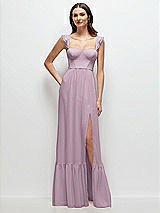 Front View Thumbnail - Suede Rose Ruffle Strap Chiffon Bustier Maxi Dress with Ruffle Hem A-Line Skirt