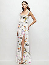 Side View Thumbnail - Butterfly Botanica Ivory Ruffle Strap Chiffon Bustier Maxi Dress with Ruffle Hem A-Line Skirt