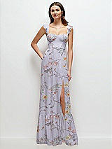 Front View Thumbnail - Butterfly Botanica Silver Dove Ruffle Strap Chiffon Bustier Maxi Dress with Ruffle Hem A-Line Skirt