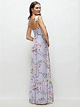 Rear View Thumbnail - Butterfly Botanica Silver Dove Ruffle Strap Chiffon Bustier Maxi Dress with Ruffle Hem A-Line Skirt