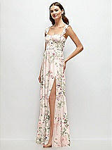 Side View Thumbnail - Blush Garden Ruffle Strap Chiffon Bustier Maxi Dress with Ruffle Hem A-Line Skirt