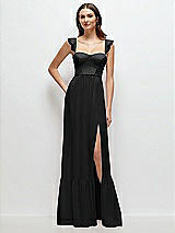 Front View Thumbnail - Black Ruffle Strap Chiffon Bustier Maxi Dress with Ruffle Hem A-Line Skirt