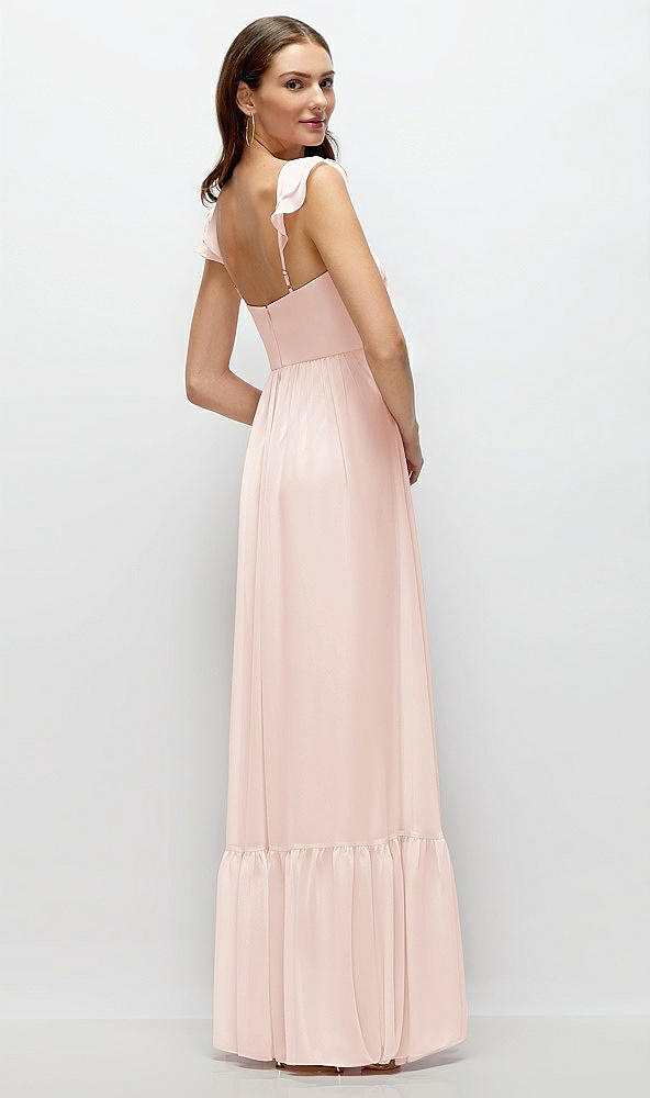 Back View - Blush Ruffle Strap Chiffon Bustier Maxi Dress with Ruffle Hem A-Line Skirt