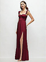 Side View Thumbnail - Burgundy Ruffle Strap Chiffon Bustier Maxi Dress with Ruffle Hem A-Line Skirt