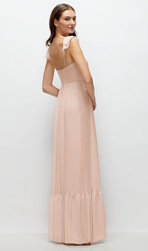 Back View - Cameo Ruffle Strap Chiffon Bustier Maxi Dress with Ruffle Hem A-Line Skirt