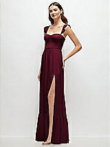 Side View Thumbnail - Cabernet Ruffle Strap Chiffon Bustier Maxi Dress with Ruffle Hem A-Line Skirt