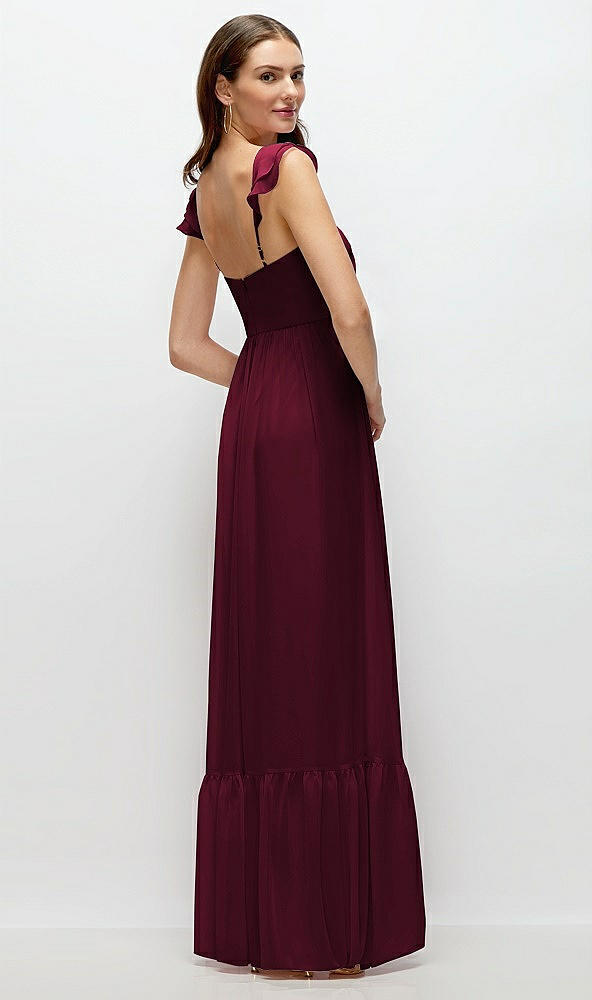 Back View - Cabernet Ruffle Strap Chiffon Bustier Maxi Dress with Ruffle Hem A-Line Skirt