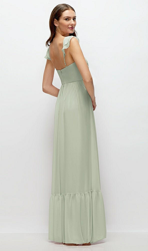 Back View - Celadon Ruffle Strap Chiffon Bustier Maxi Dress with Ruffle Hem A-Line Skirt