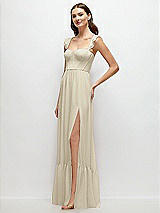 Side View Thumbnail - Champagne Ruffle Strap Chiffon Bustier Maxi Dress with Ruffle Hem A-Line Skirt