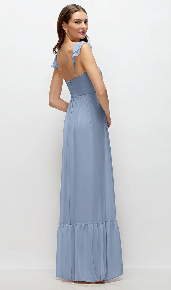 Back View - Cloudy Ruffle Strap Chiffon Bustier Maxi Dress with Ruffle Hem A-Line Skirt