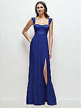 Front View Thumbnail - Cobalt Blue Ruffle Strap Chiffon Bustier Maxi Dress with Ruffle Hem A-Line Skirt