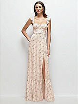 Front View Thumbnail - Coquette Floral Print Ruffle Strap Chiffon Bustier Maxi Dress with Ruffle Hem A-Line Skirt