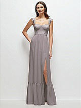 Front View Thumbnail - Cashmere Gray Ruffle Strap Chiffon Bustier Maxi Dress with Ruffle Hem A-Line Skirt