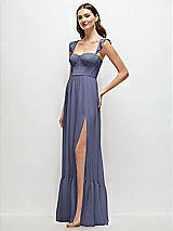 Side View Thumbnail - French Blue Ruffle Strap Chiffon Bustier Maxi Dress with Ruffle Hem A-Line Skirt