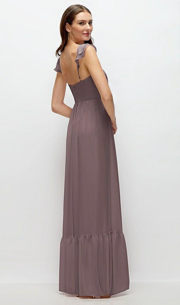 Back View - French Truffle Ruffle Strap Chiffon Bustier Maxi Dress with Ruffle Hem A-Line Skirt