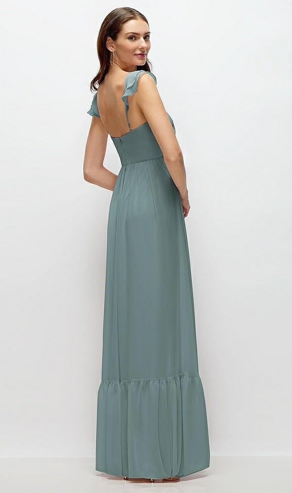 Back View - Icelandic Ruffle Strap Chiffon Bustier Maxi Dress with Ruffle Hem A-Line Skirt