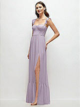 Side View Thumbnail - Lilac Haze Ruffle Strap Chiffon Bustier Maxi Dress with Ruffle Hem A-Line Skirt