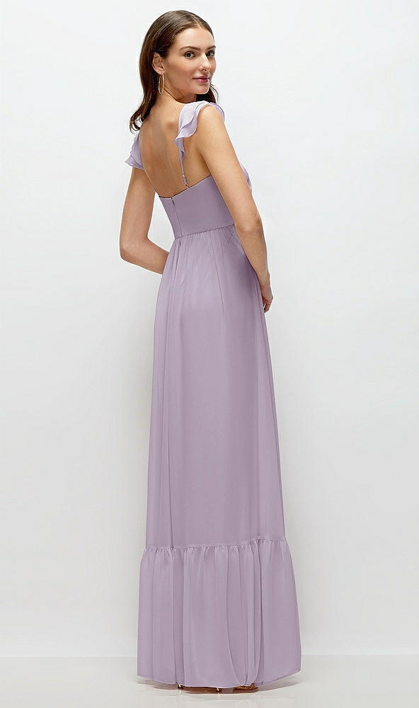 Back View - Lilac Haze Ruffle Strap Chiffon Bustier Maxi Dress with Ruffle Hem A-Line Skirt